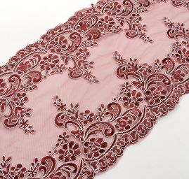 Krajka široký lem květinový motiv vínovobílá