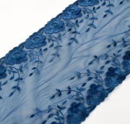 Krajka lem vyšívaná na tylu oboustranná modrá