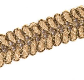 Krajková kovová stuha lístky zlatá