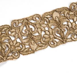 Krajková kovová stuha zlatobéžová ornament
