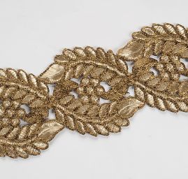 Krajková kovová stuha zlatozlatá listy/květy