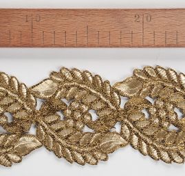 Krajková kovová stuha zlatozlatá listy/květy