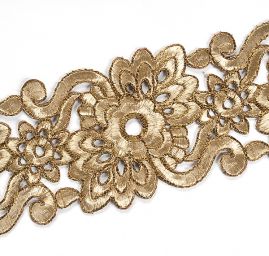 Krajková kovová stuha zlatá velké květy