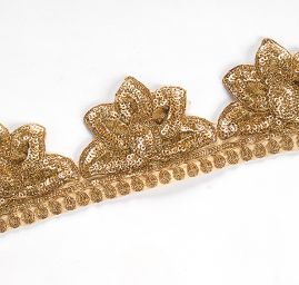 Krajková kovová stuha orientální vzor s flitry zlatá