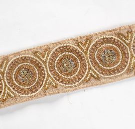 Stuha vyšívaná perličkami a kamínky zlatá/měděná