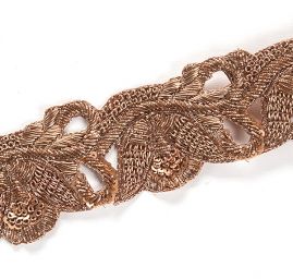 Krajková kovová stuha s flitry ornament zlatorezavá