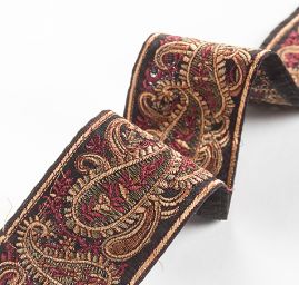 Vyšívaná stuha šantung paisley vzor čierna