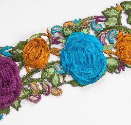 Stuha porta vzdušná výšivka tyrkysová/fuchsiová