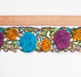 Stuha porta vzdušná výšivka tyrkysová/fuchsiová