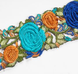 Stuha porta vzdušná výšivka tyrkysová/modrá