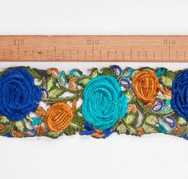 Stuha porta vzdušná výšivka tyrkysová/modrá