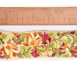 Vyšívaná stuha šantung květy žluté