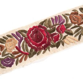 Vyšívaná stuha šantung růže vínovočervené