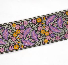 Stuha vyšívaná 9 cm květy fialové/růžové