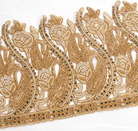 Krajová kovová stuha s perličkami, sklíčky a kamínky 