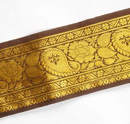 Vyšívaná stuha orienální vzor zlatá/hnědá