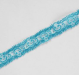 Krajka vsadka vyšívaná na tylu tyrkysová/bílá