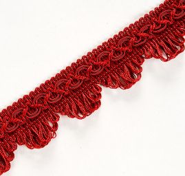 Oděvní prýmek s třásněmi červenovínový