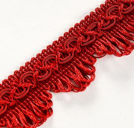 Oděvní prýmek s třásněmi červenovínový