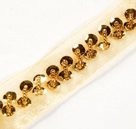 Organzová stuha s flitry a korálky zlatá