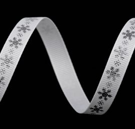 Stuha rypsová vánoční vzor hvězd bílá/stříbrná