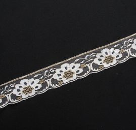 Krajka lem květinový vzor zlatá/bílá