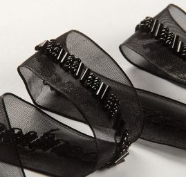 Stuha organzová s korálkovou výšivkou černá