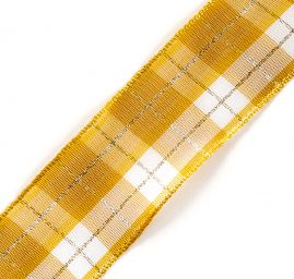 Stuha taft žlutostříbrná kostka s drátkem 4 cm