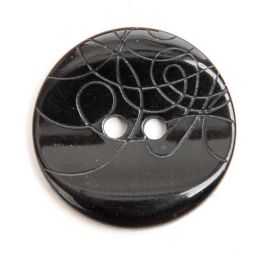 Gombík plastový čierny dvojdierkové zdobný veľký
