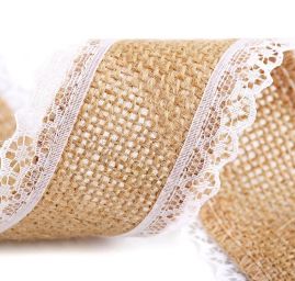 Stuha jutová přírodní šíře 4cm doplněna krajkou