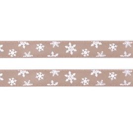 Stuha vánoční atlasová vločky béžová