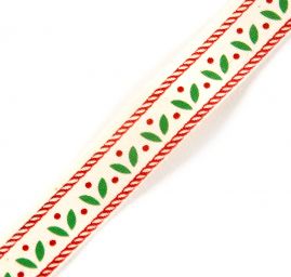 Stuha bavlněná vánoční vzor lístky cesmíny