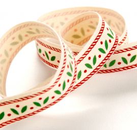 Stuha bavlněná vánoční vzor lístky cesmíny