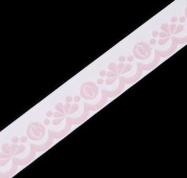 Stuha krojová vyšívaná bílá 2 cm sv.růžová výšivka