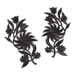 Květinová aplikace párová nažehlovací černá