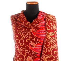 Šála pléd vínová s květinovou okrovou výšivkou 