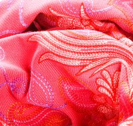 Šála pléd růžová s květinovou modrou výšivkou