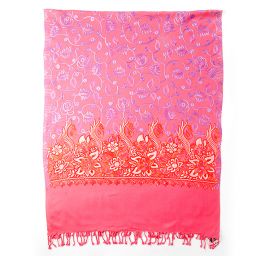 Šála pléd růžová s květinovou modrou výšivkou