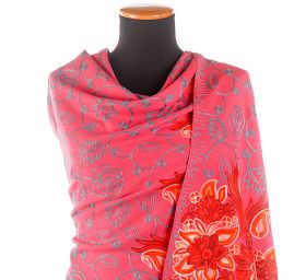 Šála pléd malinová s květinovou  šedou výšivkou