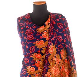 Šála pléd tm.modrá s květinovou výšivkou