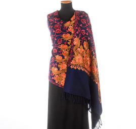 Šála pléd tm.modrá s květinovou výšivkou