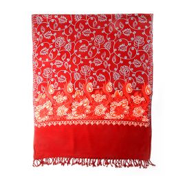 Šála pléd tm.červená s květinvou šedou výšivkou