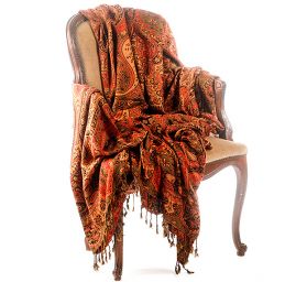 Maxi šála pléd paisley vzor skořicověhnědý