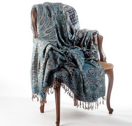 Maxi šála pléd paisley vzor tyrkysovohnědá