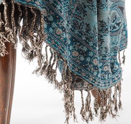 Maxi šála pléd paisley vzor tyrkysovohnědá