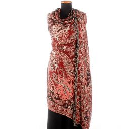 Maxi šála pléd paisley vzor hnědobéžový