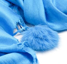 Šál zmes kašmír / hodváb s brmbolcami modrá