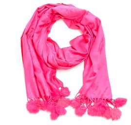 Šál zmes kašmír / hodváb s brmbolcami fuchsiová