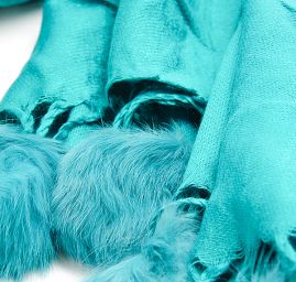 Šál zmes kašmír / hodváb s brmbolcami tyrkysová