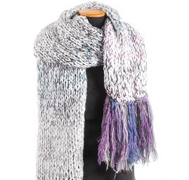 Šála pléd maxi šál bílá-fialová